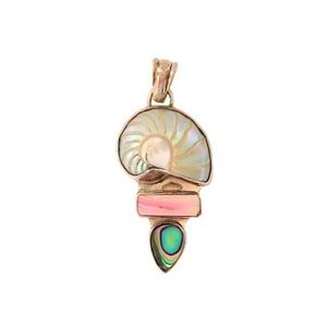 Sterling Silver Pendant Shell Coral & Abalone